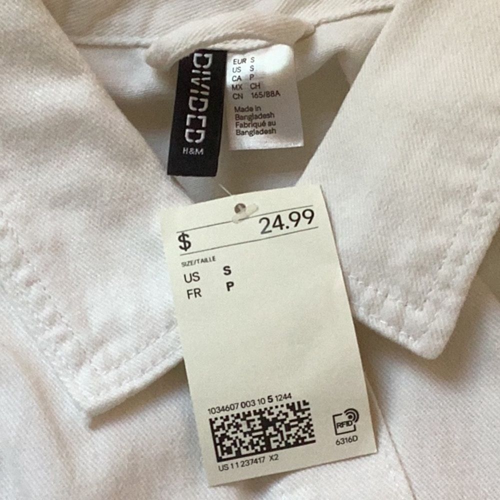 H&M DIVIDED NWT WHITE LIGHT WEIGHT DENIM JACKET COAT SMALL CROPPED - Picture 6 of 8